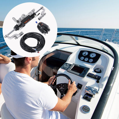 Hydraulic Outboard Steering Kit, 300HP, Marine Boat Hydraulic Steering System, with Helm Pump Two-Way Lock Cylinder and 26 Feet Hydraulic Steering Hose, for Single Station Single-Engine Boats