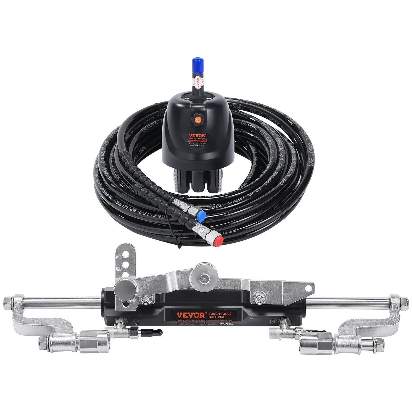 Hydraulic Outboard Steering Kit, 300HP, Marine Boat Hydraulic Steering System, with Helm Pump Two-Way Lock Cylinder and 26 Feet Hydraulic Steering Hose, for Single Station Single-Engine Boats