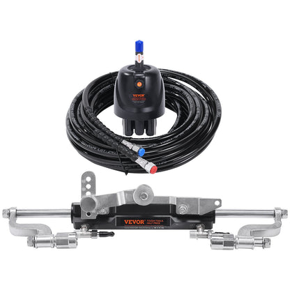 Hydraulic Outboard Steering Kit, 300HP, Marine Boat Hydraulic Steering System, with Helm Pump Two-Way Lock Cylinder and 26 Feet Hydraulic Steering Hose, for Single Station Single-Engine Boats