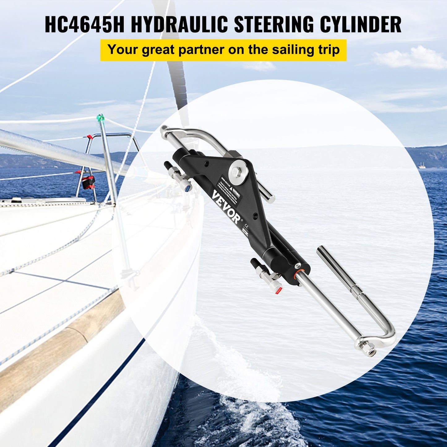 Hydraulic Steering Cylinder HC4645H Front Mount Hydraulic Outboard Marine Steering Cylinder Suit for Up to 150HP Boats Steering