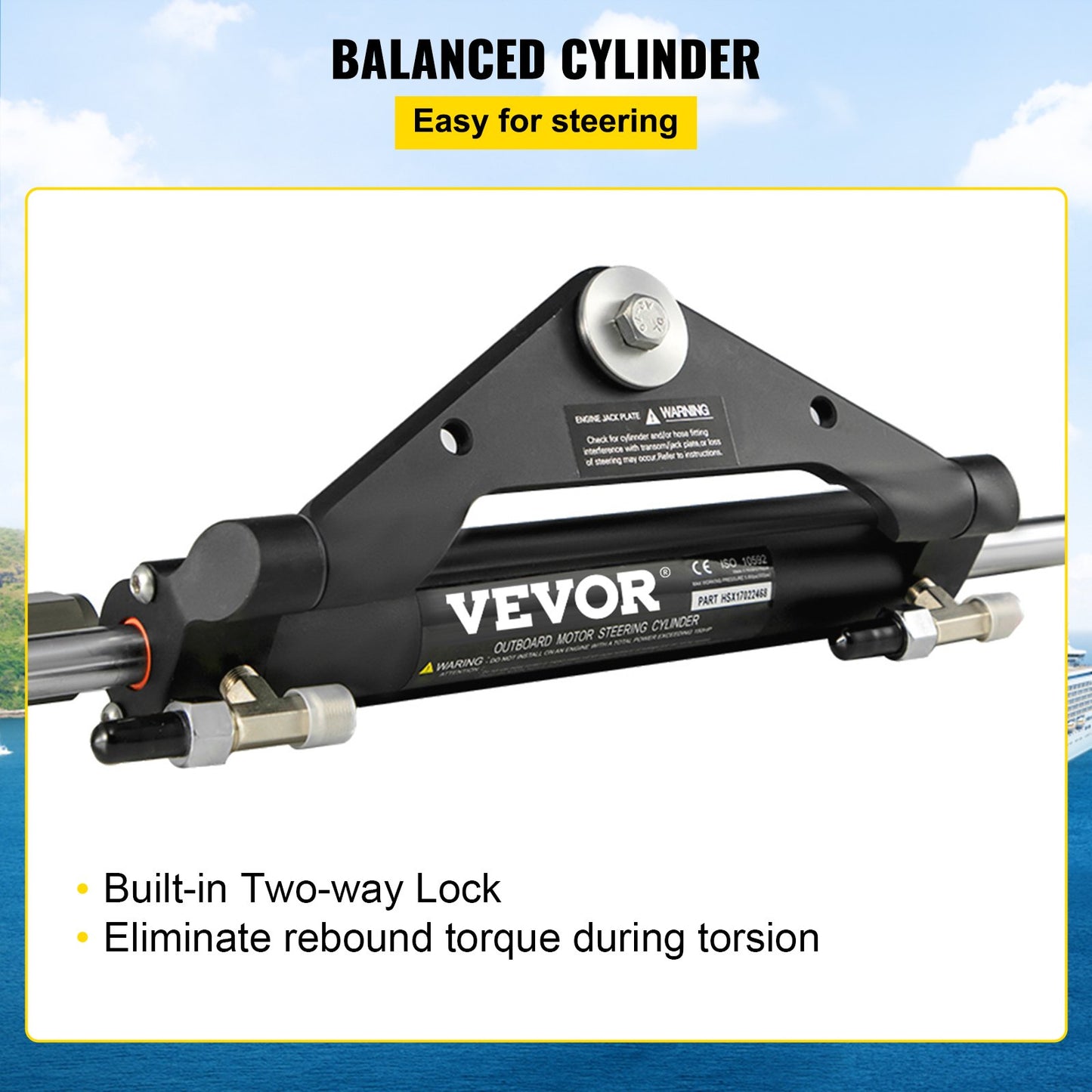 Hydraulic Steering Cylinder HC4645H Front Mount Hydraulic Outboard Marine Steering Cylinder Suit for Up to 150HP Boats Steering