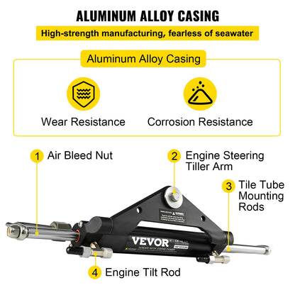 Hydraulic Steering Cylinder HC4645H Front Mount Hydraulic Outboard Marine Steering Cylinder Suit for Up to 150HP Boats Steering