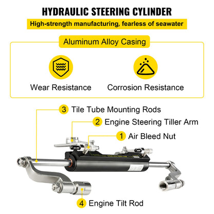 Hydraulic Steering Kit, 300HP Hydraulic Steering Compact Cylinder, Hydraulic Outboard Steering Kit with Helm Pump for Boat Marine Steering System