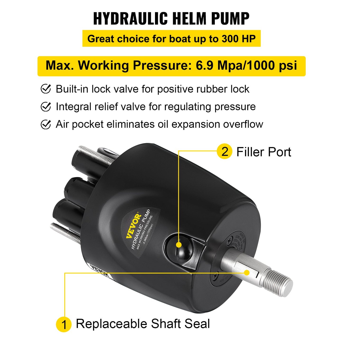 Hydraulic Steering Kit, 300HP Hydraulic Steering Compact Cylinder, Hydraulic Outboard Steering Kit with Helm Pump for Boat Marine Steering System