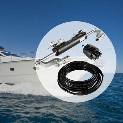 Hydraulic Steering Kit, 300HP Hydraulic Steering Compact Cylinder, Hydraulic Outboard Steering Kit with Helm Pump for Boat Marine Steering System