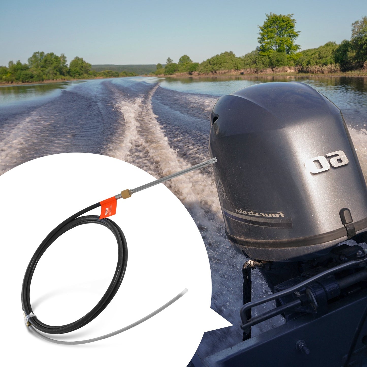 Boat Steering Cable, 17 Feet Outboard Marine Rotary Steering Cable, 1/2 Ton High Tensile Strength, Replacement Steering Cable Compatible with Most Single-Station Outboard Steering Systems