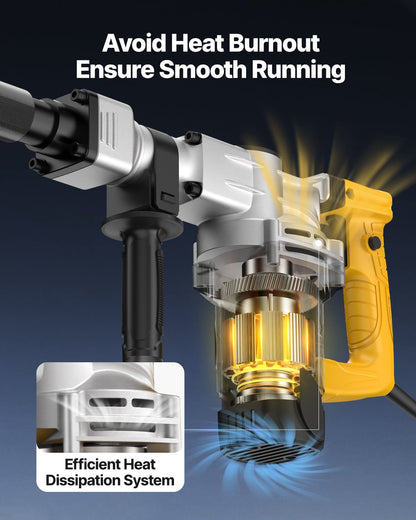 Demolition Jack Hammer, 1400W Electric Jackhammer Heavy Duty, 2900 BPM Jack Hammer Concrete Breaker, with 1 Point Chisel, 1 Flat Chisel, Storage Case, Gloves and Goggles, for Demolition