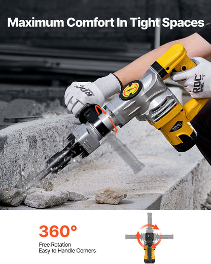 Demolition Jack Hammer, 1400W Electric Jackhammer Heavy Duty, 2900 BPM Jack Hammer Concrete Breaker, with 1 Point Chisel, 1 Flat Chisel, Storage Case, Gloves and Goggles, for Demolition
