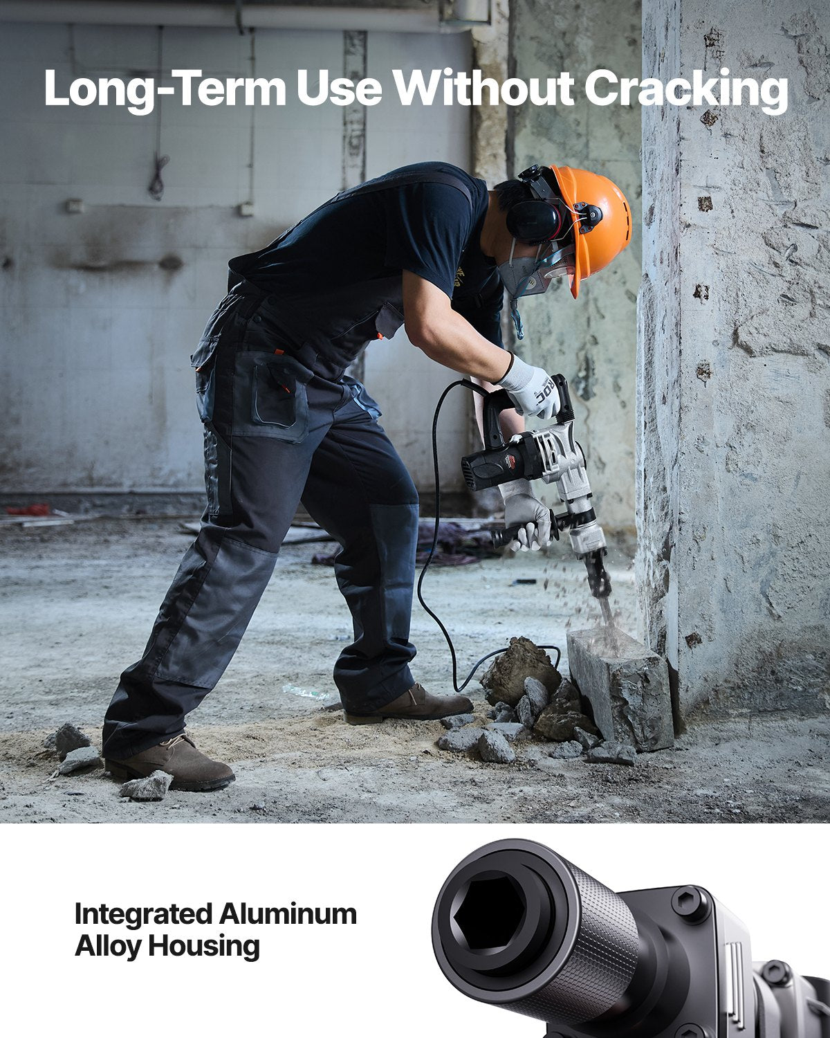 Demolition Jack Hammer, 1400W Electric Jackhammer Heavy Duty, 2pcs Chisels Bits Chipping with Case, 2900 BPM Concrete Breaker, Gloves Black