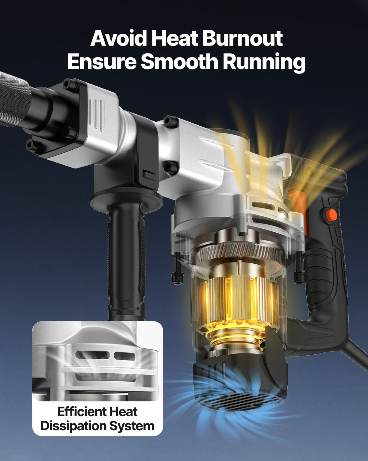 Demolition Jack Hammer, 1400W Electric Jackhammer Heavy Duty, 2pcs Chisels Bits Chipping with Case, 2900 BPM Concrete Breaker, Gloves Black