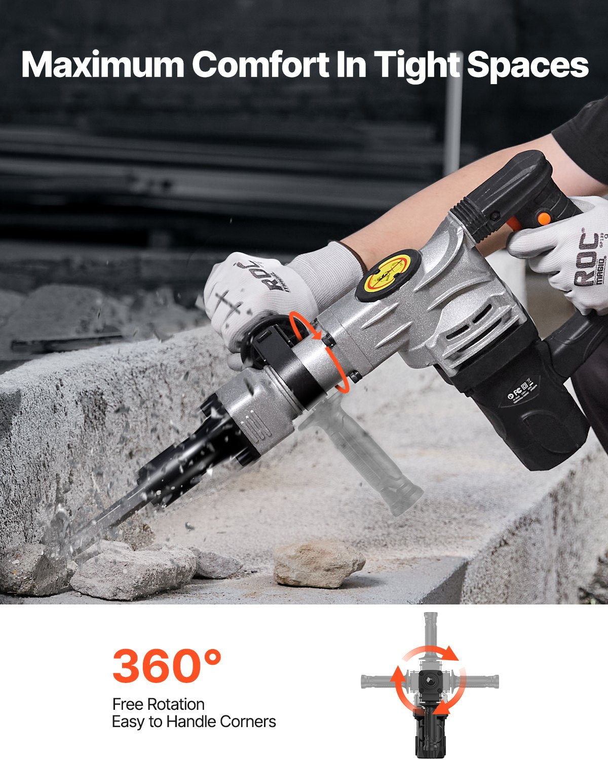 Demolition Jack Hammer, 1400W Electric Jackhammer Heavy Duty, 2pcs Chisels Bits Chipping with Case, 2900 BPM Concrete Breaker, Gloves Black