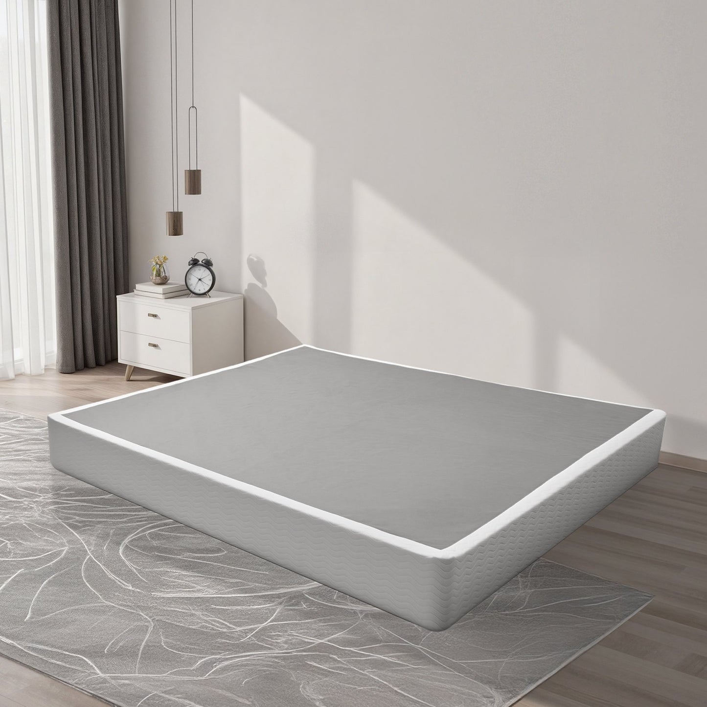 Box Spring, King Size Bed Frame with Washable Fabric Cloth, Heavy Duty Metal Frame for King Bed, 9 in Mattress Foundation, 3500 lbs Max Weight Capacity, Easy Assembly, 79.1 L x 75.8 W x 9.1 H in