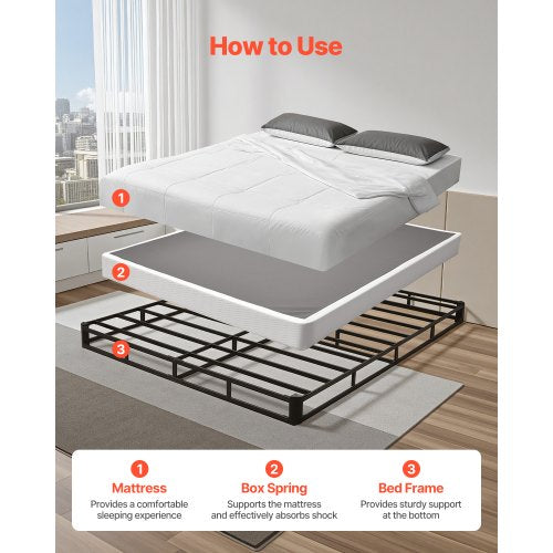 Boxspring Queen Size Bed Frame with Fabric 204.5 L x 144.5 W x 13.5 H inches | EU