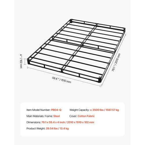 Boxspring Queen size bed frame with fabric 204 L x 144 W x 106 H | EU
