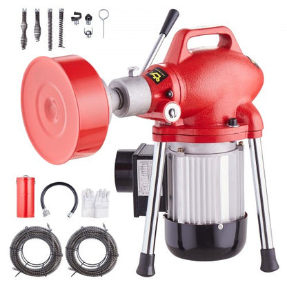 Drain Cleaner Machine 120FT x 5/8In 370W Sectional Snake Auger Manual Feed