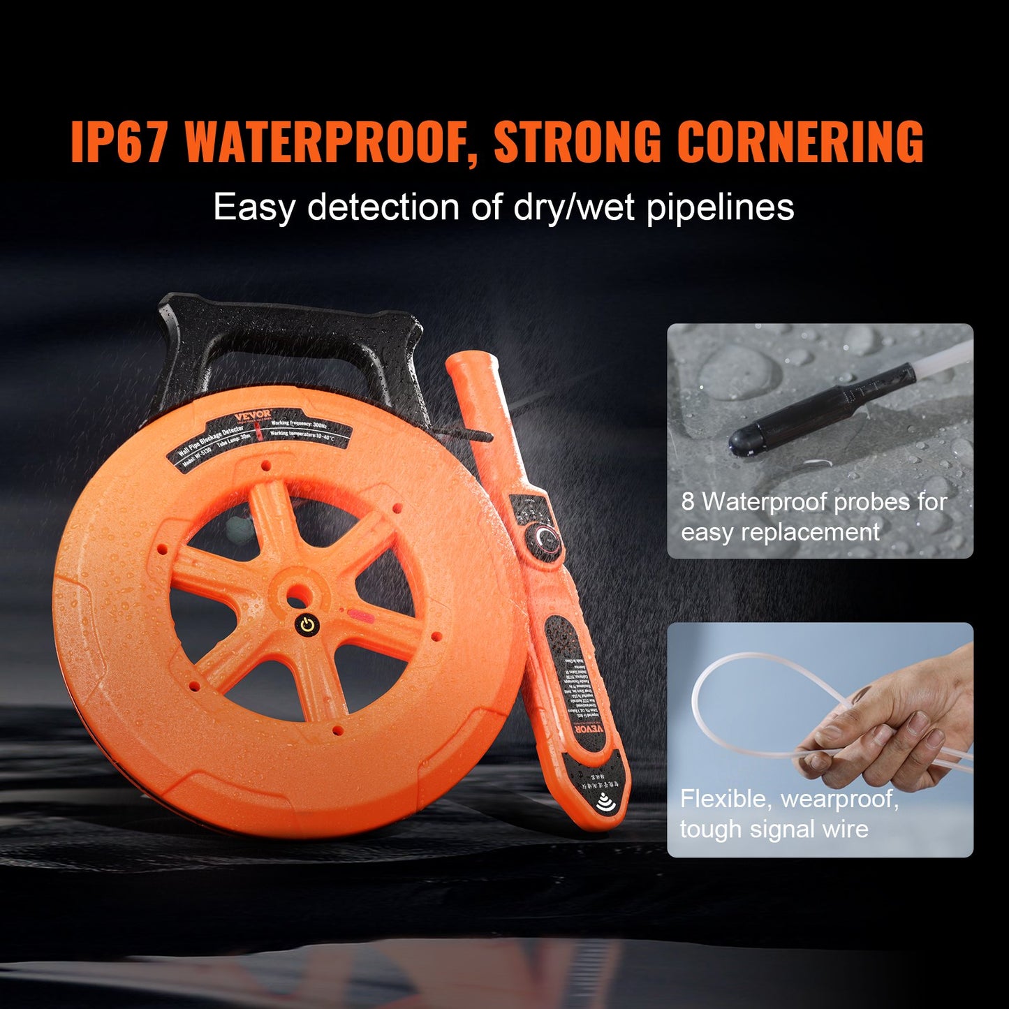 Pipe Locators, 100ft/30m PVC Pipe Locators Underground, IP67 Waterproof Pipe Blockage Detector with Adjustable Sensitivity, Sewer Wall Scanner Plumbing Tool for PVC Plastic Metal Water Pipes