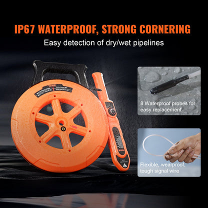 Pipe Locators, 100ft/30m PVC Pipe Locators Underground, IP67 Waterproof Pipe Blockage Detector with Adjustable Sensitivity, Sewer Wall Scanner Plumbing Tool for PVC Plastic Metal Water Pipes