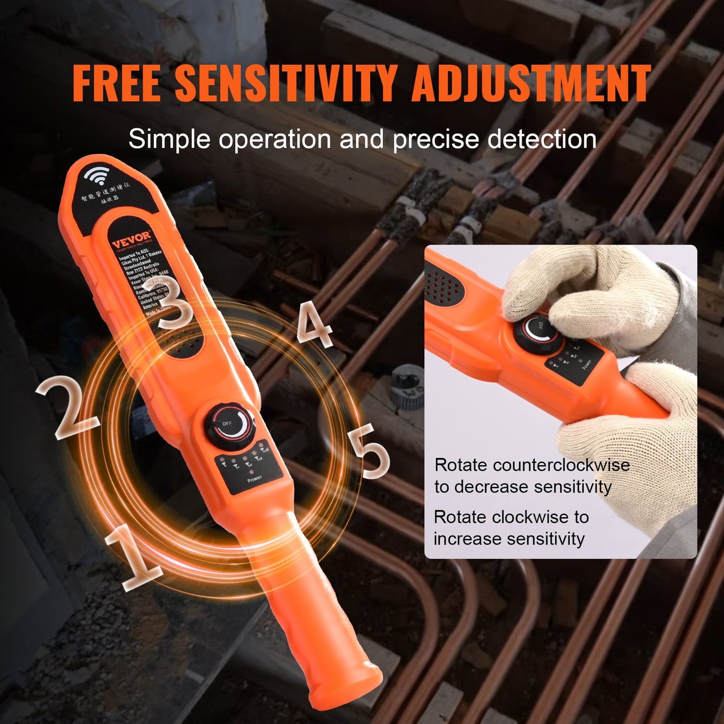 Pipe Locators, 100ft/30m PVC Pipe Locators Underground, IP67 Waterproof Pipe Blockage Detector with Adjustable Sensitivity, Sewer Wall Scanner Plumbing Tool for PVC Plastic Metal Water Pipes