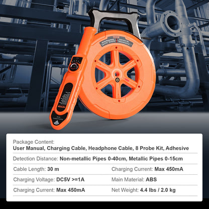 Pipe Locators, 100ft/30m PVC Pipe Locators Underground, IP67 Waterproof Pipe Blockage Detector with Adjustable Sensitivity, Sewer Wall Scanner Plumbing Tool for PVC Plastic Metal Water Pipes
