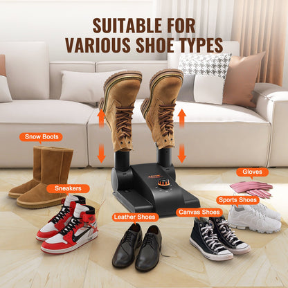 180° Foldable 2 Tubes Shoe Dryer, Portable Boot Dryer with Timer, Boot Warmers/Dryer with Heat Blower & PP(V0 Flame Retardant) for Snow Boots, Leather Shoes, Canvas Shoes, Socks, Black & Orange