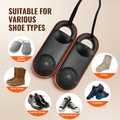 Portable Shoe Dryer, Electric Boot Dryer, Deodorized Boot Warmers/Dryer with Quick & Even Drying for Cotton Slippers, Snow Boots, Leather Shoes, Canvas Shoes, Socks, Black & Orange