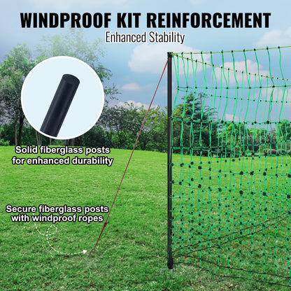 Electric Fence Net, 48" H x 100" L, PE Mesh Fence with Solar Charger/Posts/Double Spikes, Portable Net for Chickens, Ducks, Geese, Rabbits, Used in Backyards, Farms, Ranches