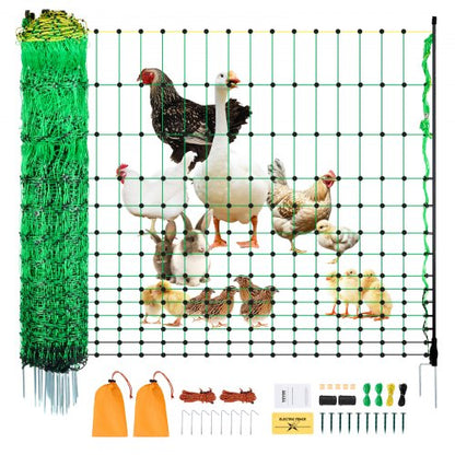 Electric Fence Netting, 48" H x 100' L, PE Net Fencing Kit with Posts & Double-Spiked Stakes, Utility Portable Mesh for Chickens, Ducks, Geese, Rabbits, Used in Backyards, Farms, and Ranches