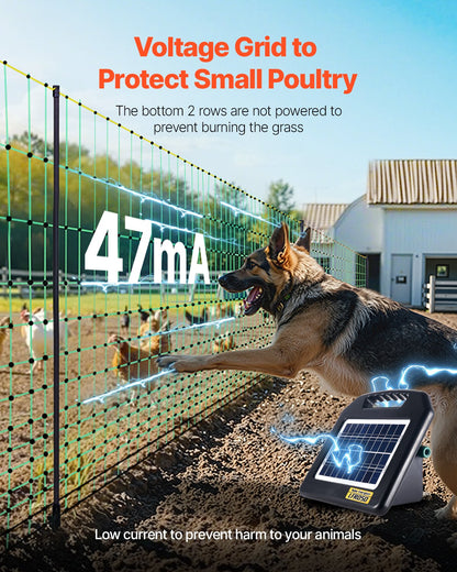 Electric Fence Netting, 48" H x 100' L, PE Net Fencing Kit with Posts & Double-Spiked Stakes, Utility Portable Mesh for Chickens, Ducks, Geese, Rabbits, Used in Backyards, Farms, and Ranches