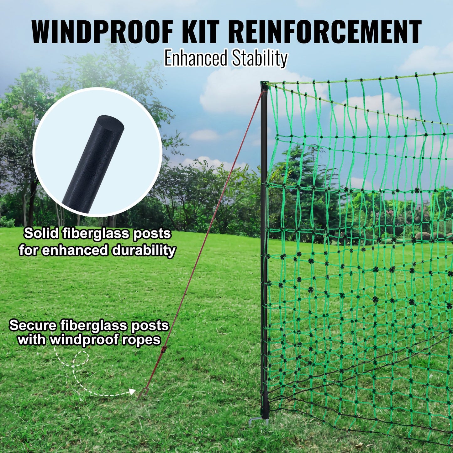 Electric Fence Netting, 48" H x 168' L, PE Net Fencing Kit with Posts & Double-Spiked Stakes, Utility Portable Mesh for Chickens, Ducks, Geese, Rabbits, Used in Backyards, Farms, and Ranches