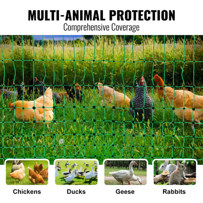Electric Fence Netting, 48" H x 168' L, PE Net Fencing Kit with Posts & Double-Spiked Stakes, Utility Portable Mesh for Chickens, Ducks, Geese, Rabbits, Used in Backyards, Farms, and Ranches