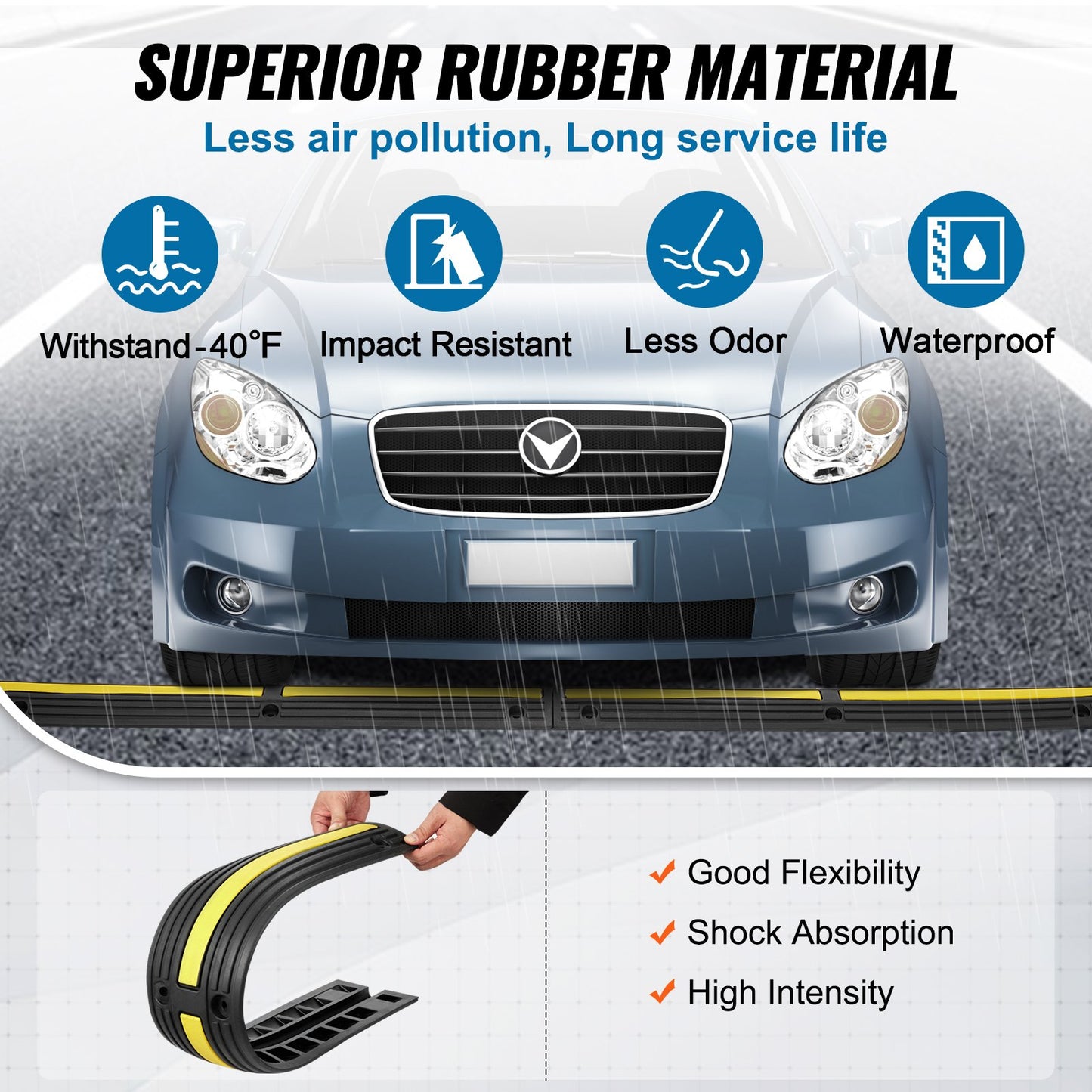3.28 ft Cable Protector Ramp, 4 Pack of 1 Channel, 18000 lbs/axle Capacity Heavy Duty Rubber Speed Bumps, Floor Cord Cable Protector Wire Cover, for Residential Areas, Private Garages, Gardens