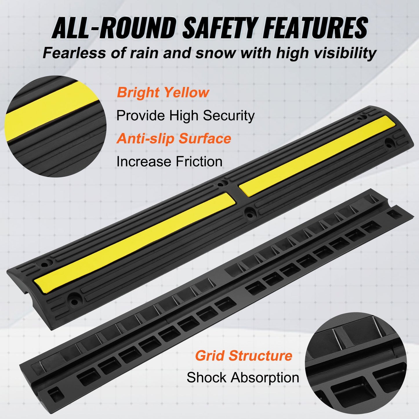 3.28 ft Cable Protector Ramp, 4 Pack of 1 Channel, 18000 lbs/axle Capacity Heavy Duty Rubber Speed Bumps, Floor Cord Cable Protector Wire Cover, for Residential Areas, Private Garages, Gardens