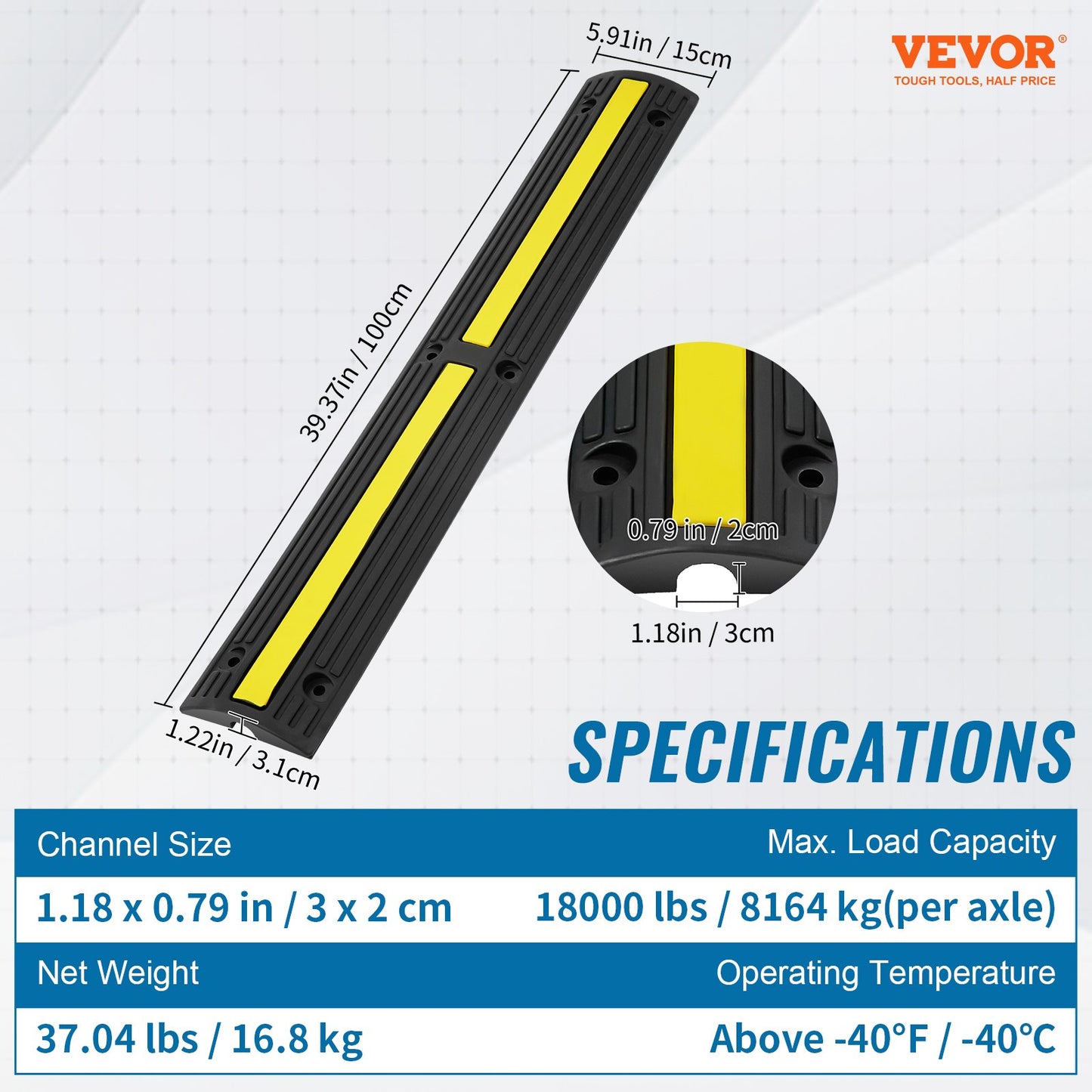 3.28 ft Cable Protector Ramp, 4 Pack of 1 Channel, 18000 lbs/axle Capacity Heavy Duty Rubber Speed Bumps, Floor Cord Cable Protector Wire Cover, for Residential Areas, Private Garages, Gardens