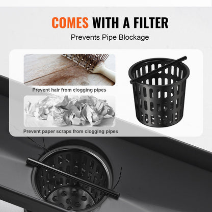 610 mm linearer Duschablauf versetzt mit Flieseneinsatzabdeckung, rechteckiger Duschbodenablauf aus gebürstetem Edelstahl 304, eleganter linearer Ablauf mit Haarsieb, schwarz