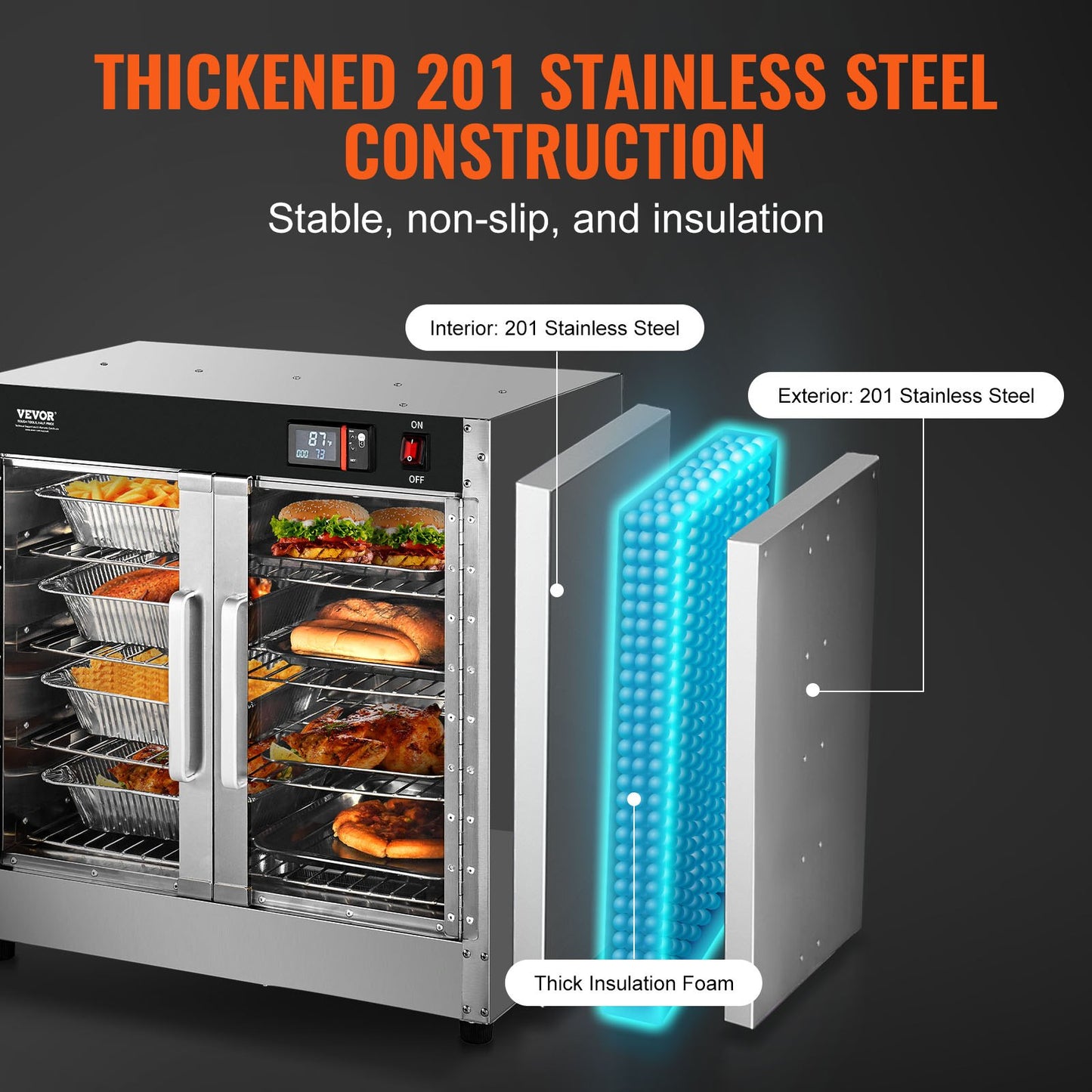 Hot Box Speisenwärmer 4-stufiger Imbiss-Wärmerschrank mit Wasserschale