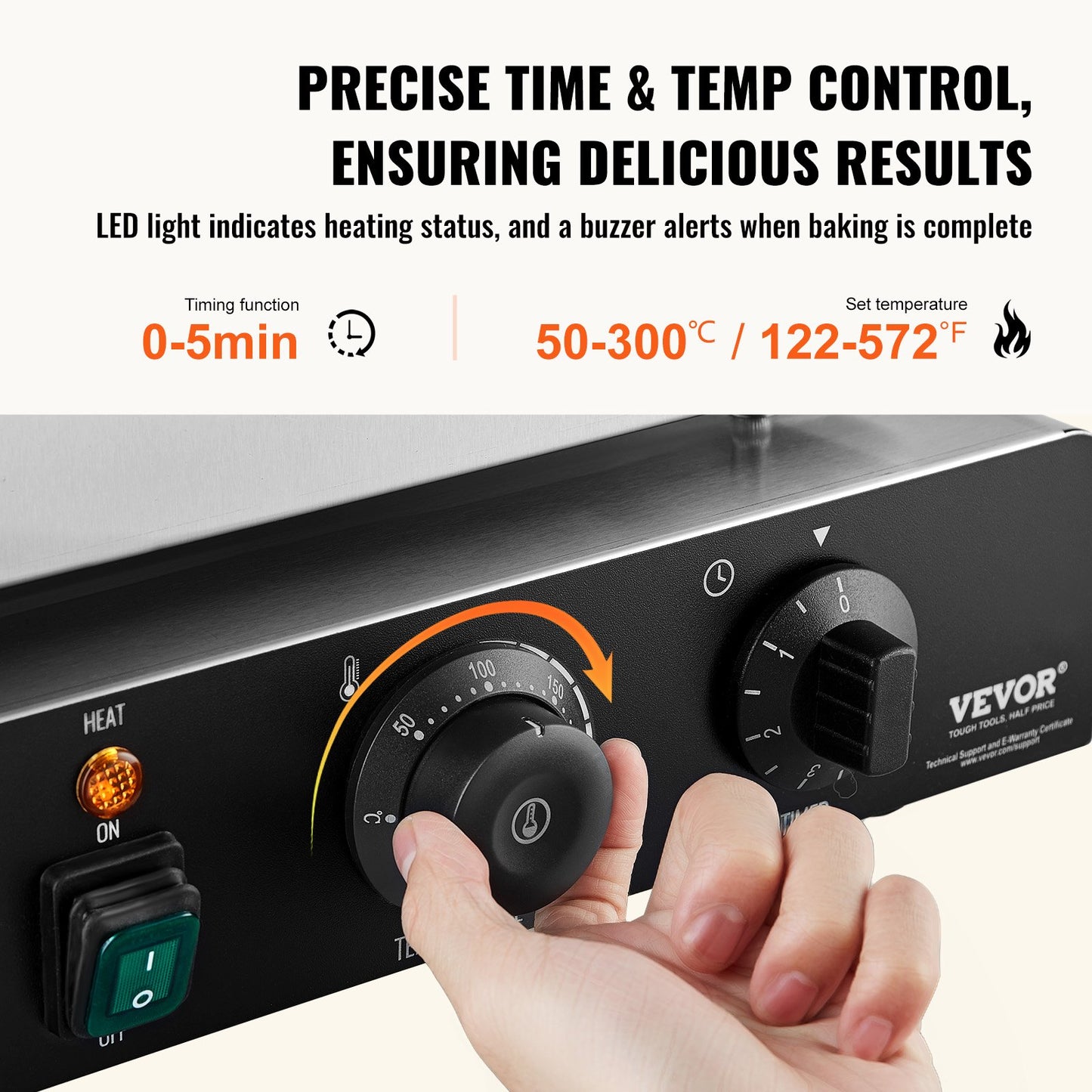 Elektrischer Donutmaker, 2000 W kommerzieller Donutmaker mit Antihaftbeschichtung, doppelseitig beheiztes Waffeleisen mit 9 Löchern für 9 Donuts, Temperatur 50–300 °C, für Restaurants und den Heimgebrauch