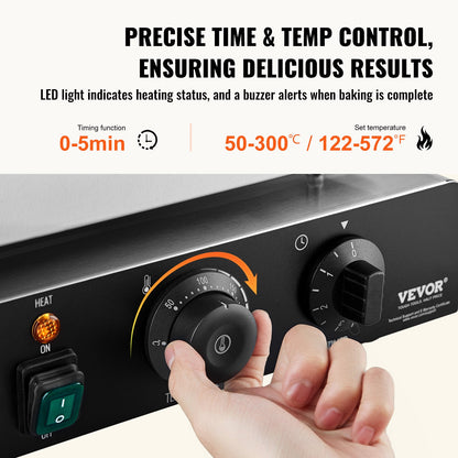 Elektrischer Donutmaker, 2000 W kommerzieller Donutmaker mit Antihaftbeschichtung, doppelseitig beheiztes Waffeleisen mit 9 Löchern für 9 Donuts, Temperatur 50–300 °C, für Restaurants und den Heimgebrauch