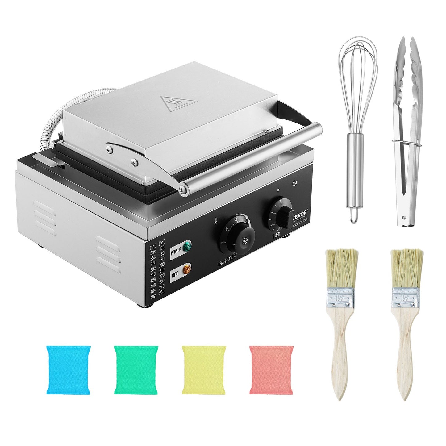 Elektrischer Donutmaker, 1550 W kommerzieller Donutmaker mit Antihaftbeschichtung, doppelseitig beheiztes Waffeleisen mit 12 Löchern für 12 Donuts, Temperatur 50–300 °C, für Restaurants und den Heimgebrauch