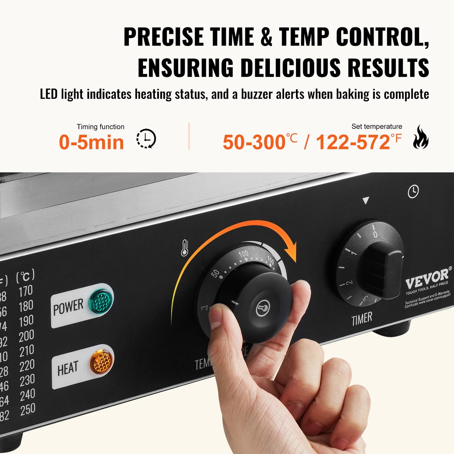 Electric Donut Maker, 1550W Commercial Donut Maker with Non-Stick Surface, 6 Holes Double-Sided Heating Waffle Maker Makes 6 Donuts, Temperature 50-300℃, for Restaurant and Home Use