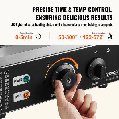 Electric Donut Maker, 1550W Commercial Donut Maker with Non-Stick Surface, 6 Holes Double-Sided Heating Waffle Maker Makes 6 Donuts, Temperature 50-300℃, for Restaurant and Home Use