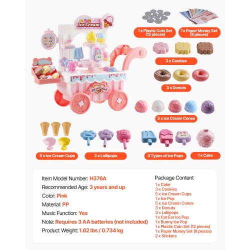 Eiswagen für Kinder, Eisdiele zum Spielen für Kinder ab 3 Jahren, Rosa | EU