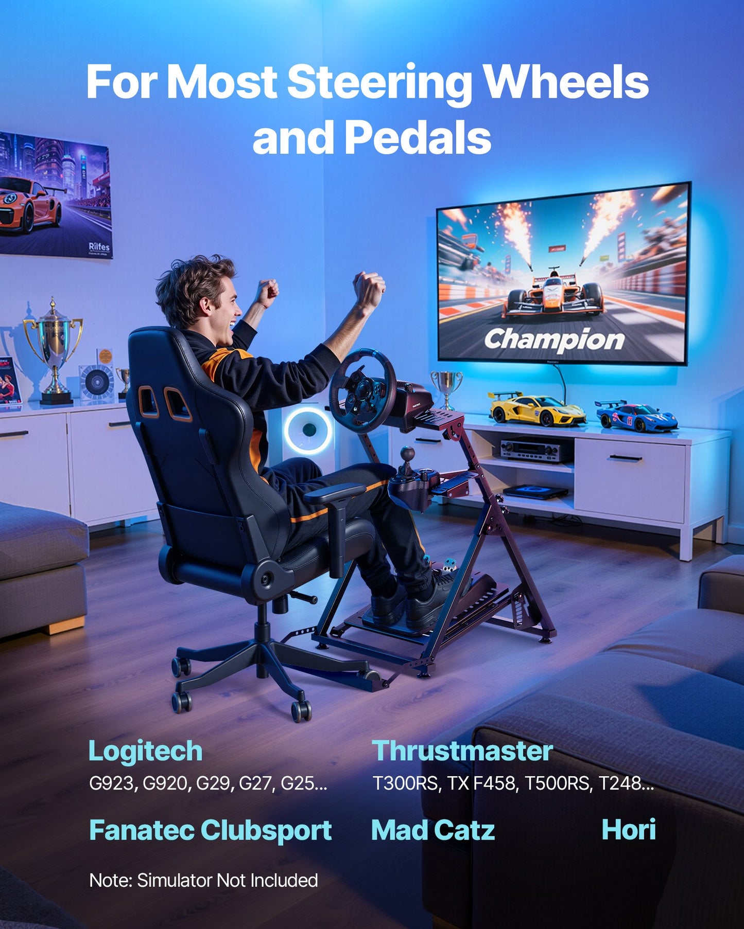 Racing Wheel Stand, Adjustable & Foldable Simulator Stand for Logitech G923 G920 G29 G27, Thrustmaster T300RS TX F458 T500RS T3PA-PRO(F1/GT) Gaming Cockpit,Pedals Simulator NOT Included
