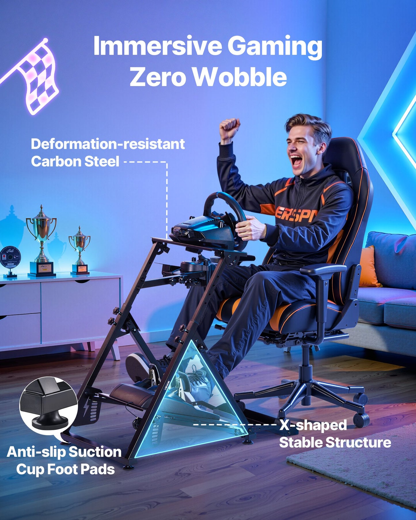 Racing Wheel Stand, Adjustable & Foldable Simulator Stand for Logitech G923 G920 G29 G27, Thrustmaster T300RS TX F458 T500RS T3PA-PRO(F1/GT) Gaming Cockpit,Pedals Simulator NOT Included