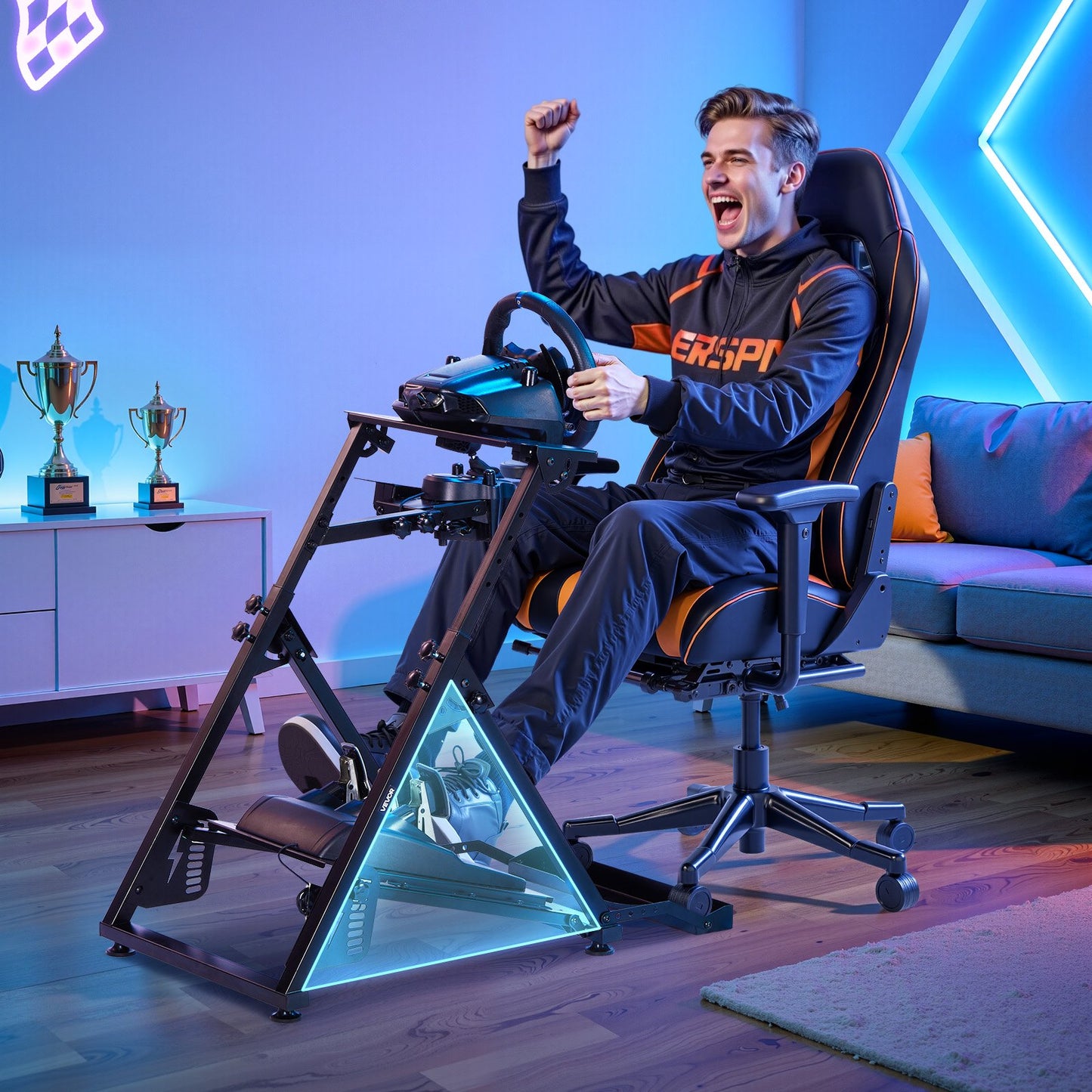 Racing Wheel Stand, Adjustable & Foldable Simulator Stand for Logitech G923 G920 G29 G27, Thrustmaster T300RS TX F458 T500RS T3PA-PRO(F1/GT) Gaming Cockpit,Pedals Simulator NOT Included