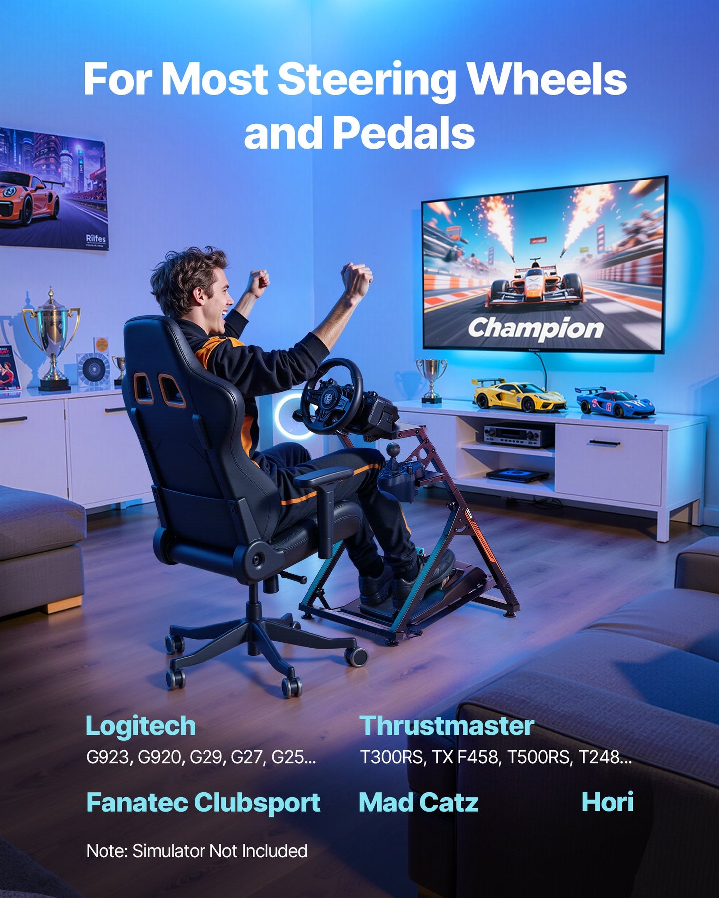 Racing Wheel Stand, Adjustable & Foldable Simulator Stand for Logitech G923 G920 G29 G27, Thrustmaster T300RS TX F458 T500RS T3PA-PRO(F1/GT) Gaming Cockpit,Pedals Simulator NOT Included,Compact
