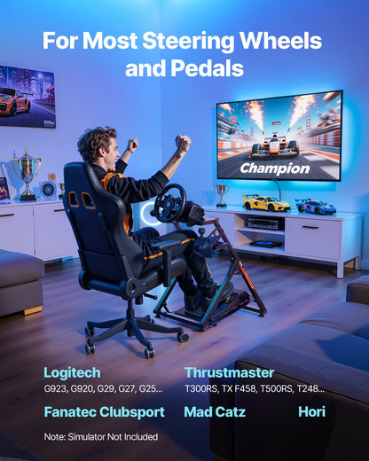 Racing Wheel Stand, Adjustable & Foldable Simulator Stand for Logitech G923 G920 G29 G27, Thrustmaster T300RS TX F458 T500RS T3PA-PRO(F1/GT) Gaming Cockpit,Pedals Simulator NOT Included,Compact