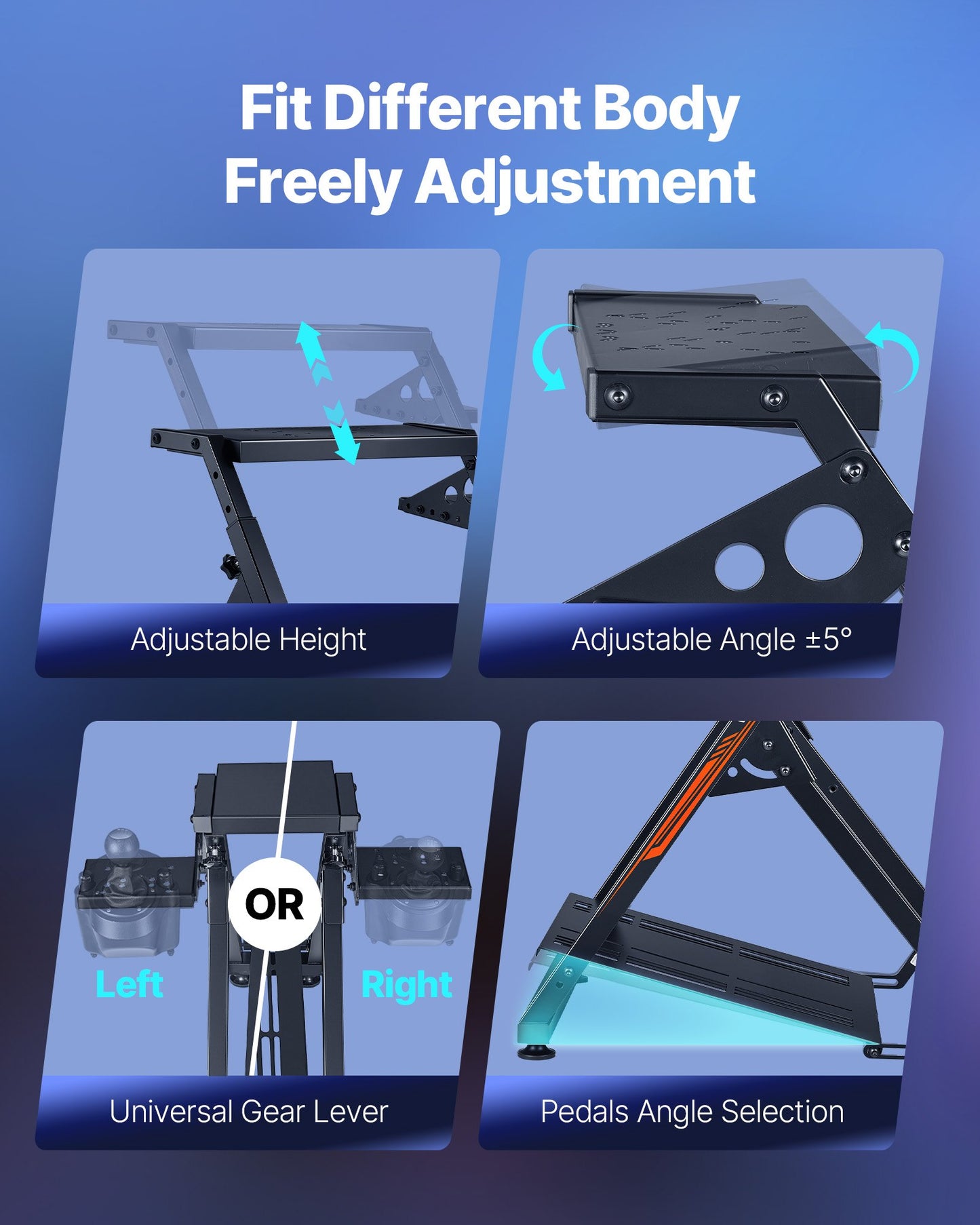 Racing Wheel Stand, Adjustable & Foldable Simulator Stand for Logitech G923 G920 G29 G27, Thrustmaster T300RS TX F458 T500RS T3PA-PRO(F1/GT) Gaming Cockpit,Pedals Simulator NOT Included,Compact