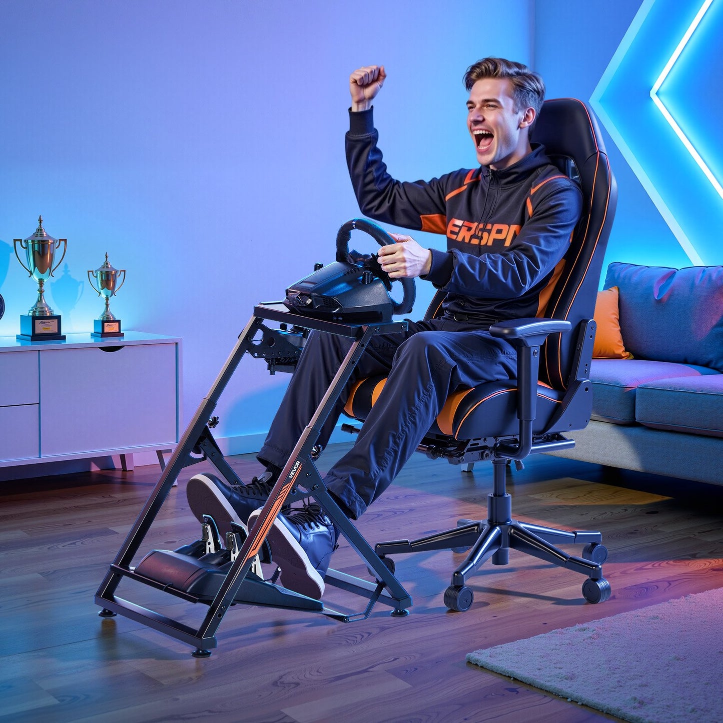 Racing Wheel Stand, Adjustable & Foldable Simulator Stand for Logitech G923 G920 G29 G27, Thrustmaster T300RS TX F458 T500RS T3PA-PRO(F1/GT) Gaming Cockpit,Pedals Simulator NOT Included,Compact