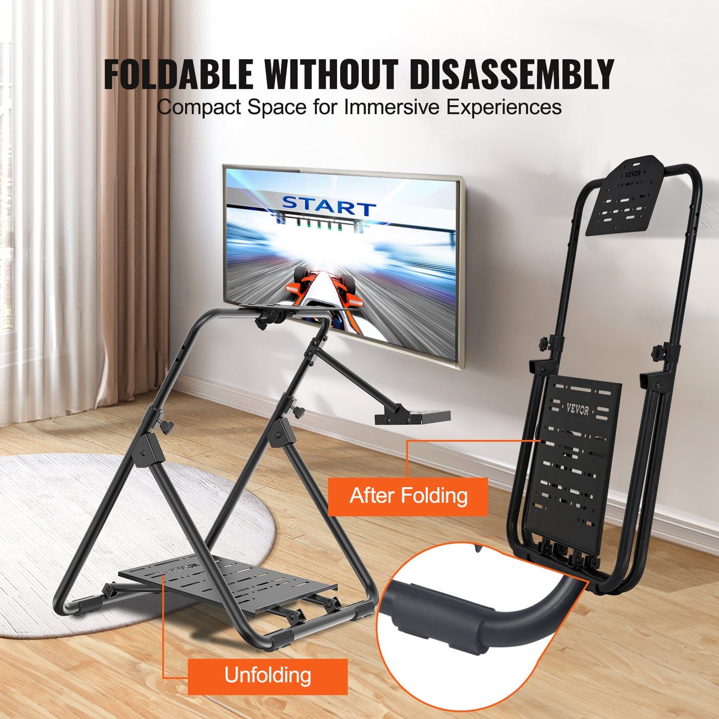 Hopfällbart Racing-rattstativ, höjdjusterbar universalbas Kompatibel med Logitech & Thrustmaster Racing Wheel och Pedal, Heavy-duty Frame Standard GT/Formula Seating Portable