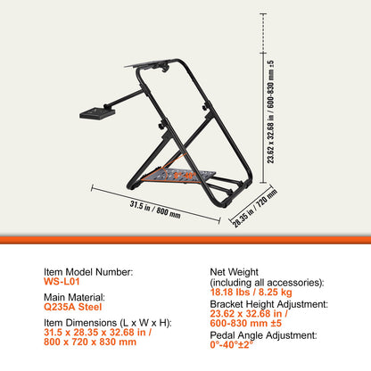 Hopfällbart Racing-rattstativ, höjdjusterbar universalbas Kompatibel med Logitech & Thrustmaster Racing Wheel och Pedal, Heavy-duty Frame Standard GT/Formula Seating Portable